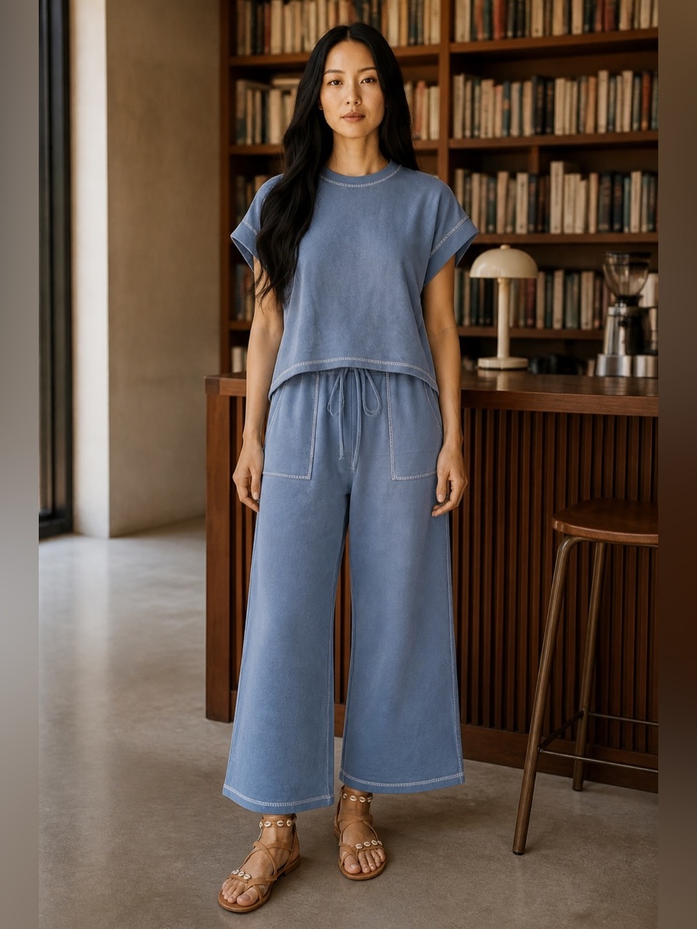 Sewn + Seen Scuba Trendy Lounge SET Dusty Blue. NWT